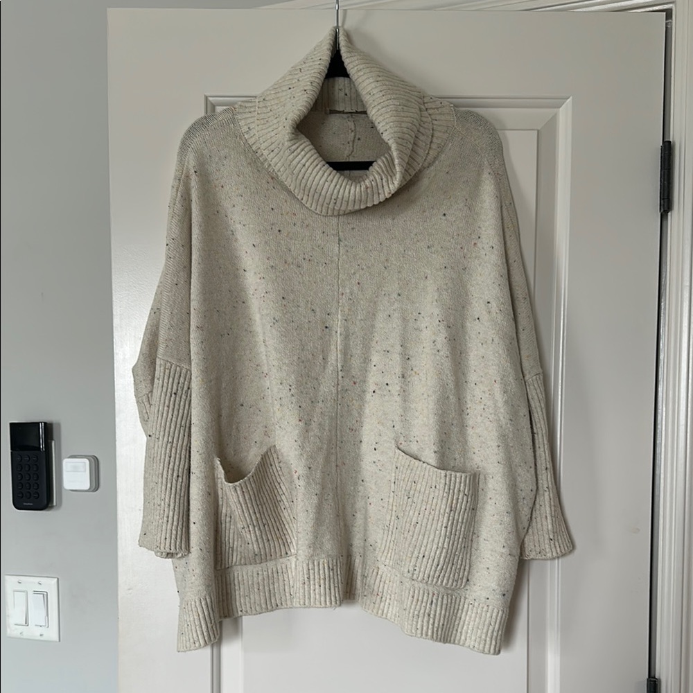 Loft Size L Cozy Cream Turtleneck Sweater/Tunic with Colored Flecks